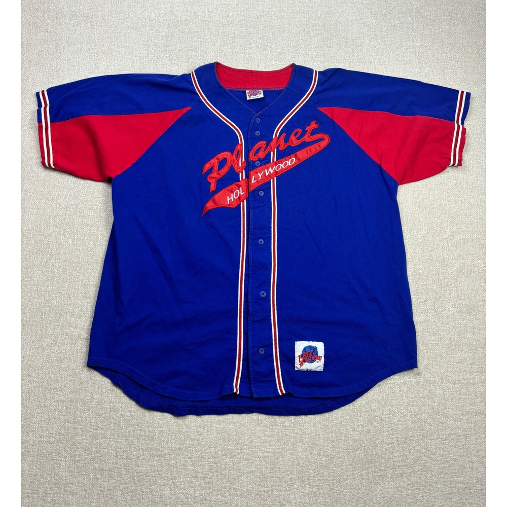 Vintage Planet Hollywood Baseball Jersey Mens Large Blue Red Made in USA 90s